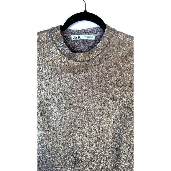 2/$30 Zara Gold Metallic Small Short Sleeve Pullover Crewneck Sweater - Picture 6 of 14
